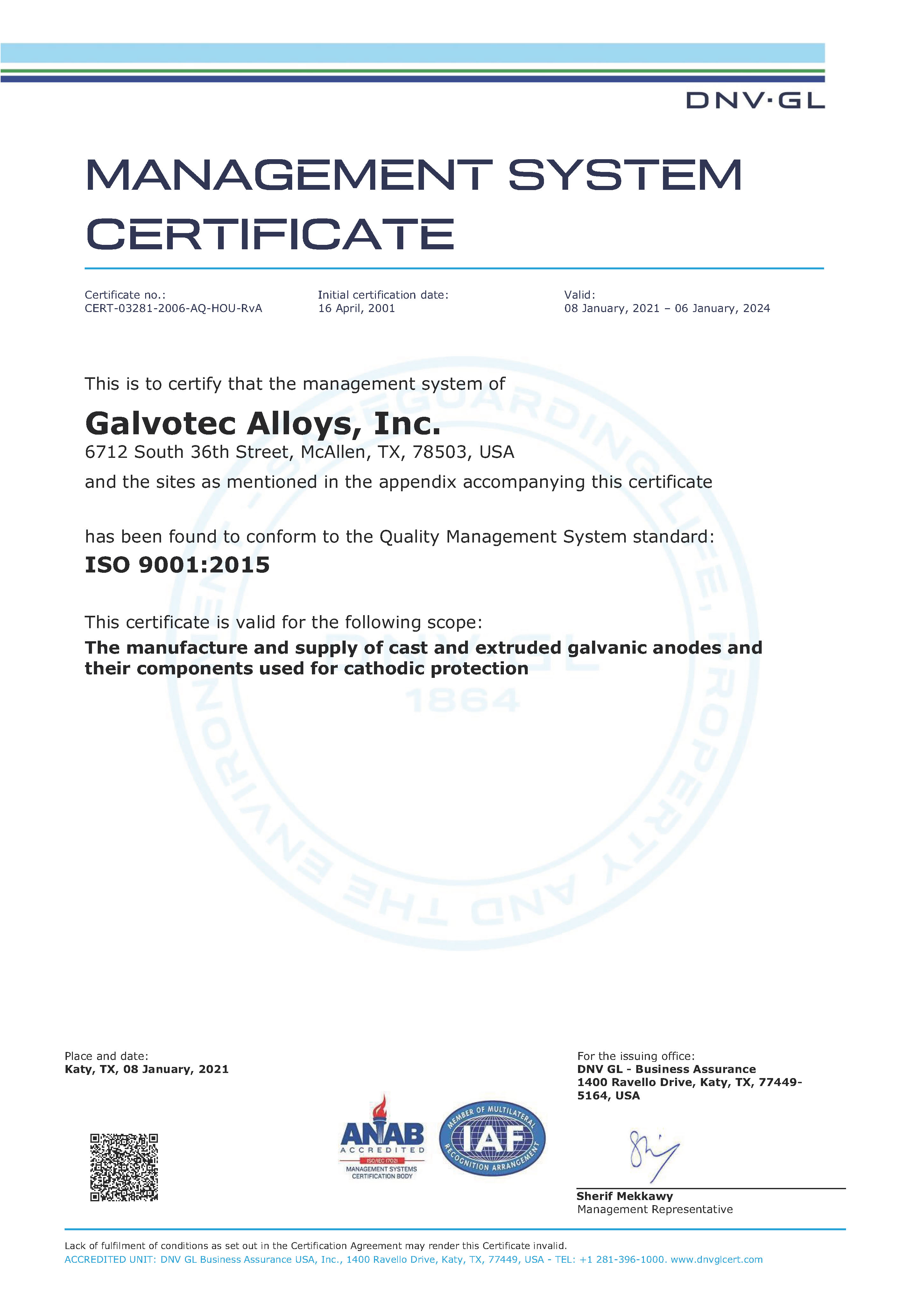 ISO 9001 certificate